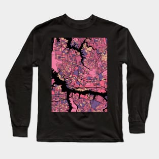 Norfolk Map Pattern in Purple & Pink Long Sleeve T-Shirt